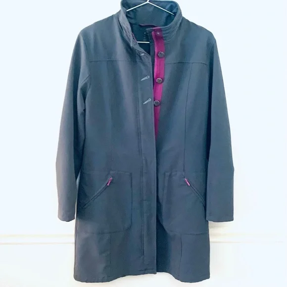 TITLE NINE Neo Trench Gray Soft Shell Zip Snap Midi Coat - Picture 3 of 9